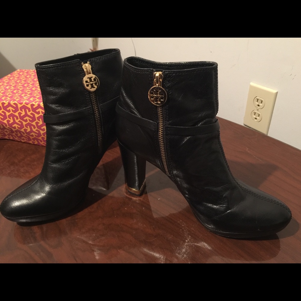 Tory Burch Black Booties Gold Trim Size 10